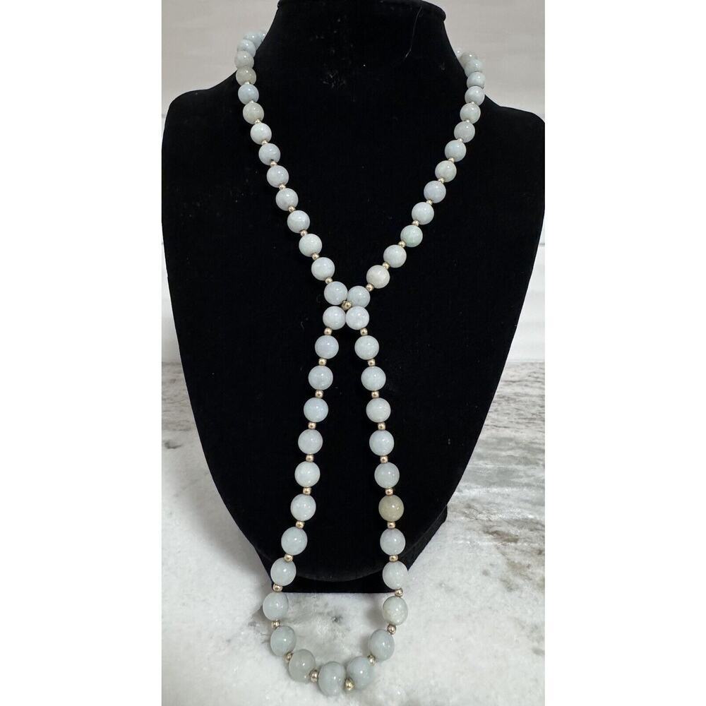 14k Gold 26” Light Green Jade Beaded Necklace Gold Spacers 54 Grams